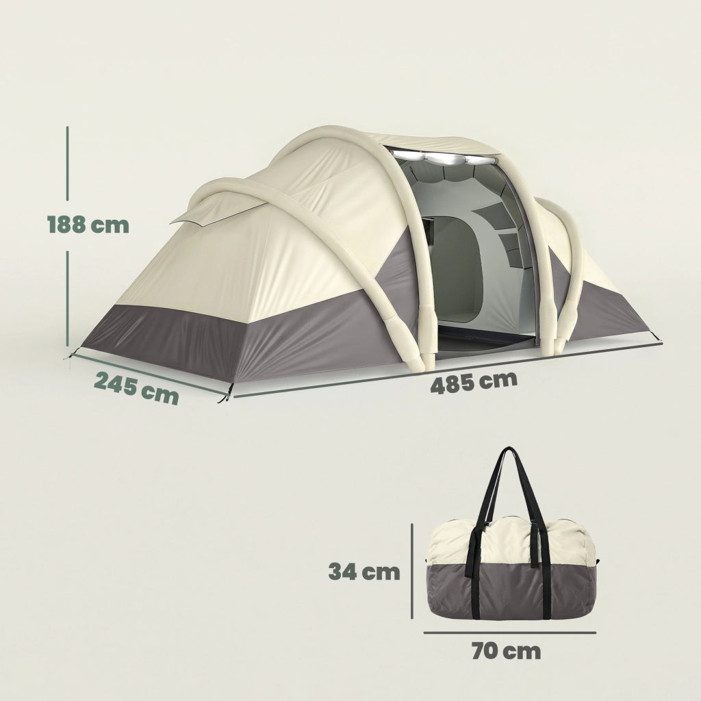 Tenda Gonfiabile da Giardino 2-4 Persone ¨C zephmum ¨C 2 Camere, Soggiorno, Grigio 485x245x188cm