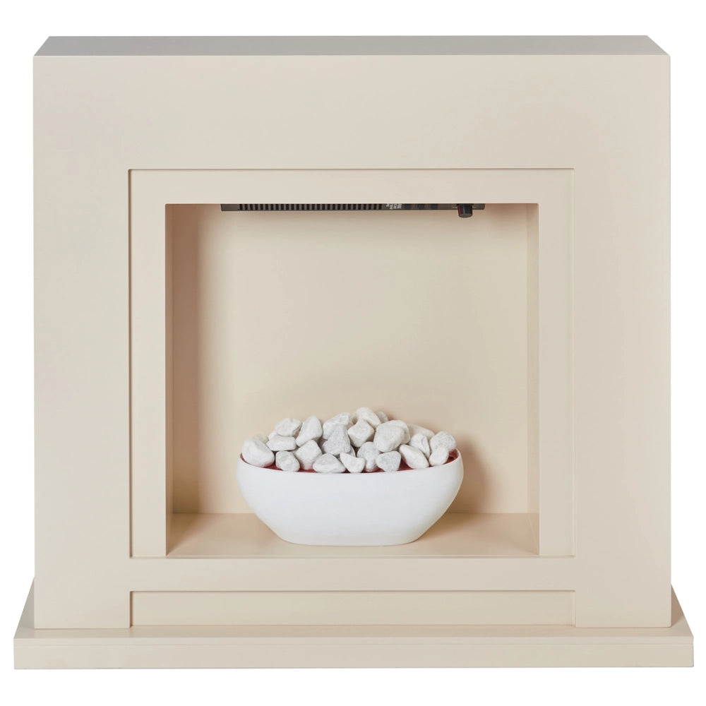 Camino elettrico Riscaldatore Beige MDF Mantello LED Carboni Ciottoli Fuoco Fiamme con Termostato