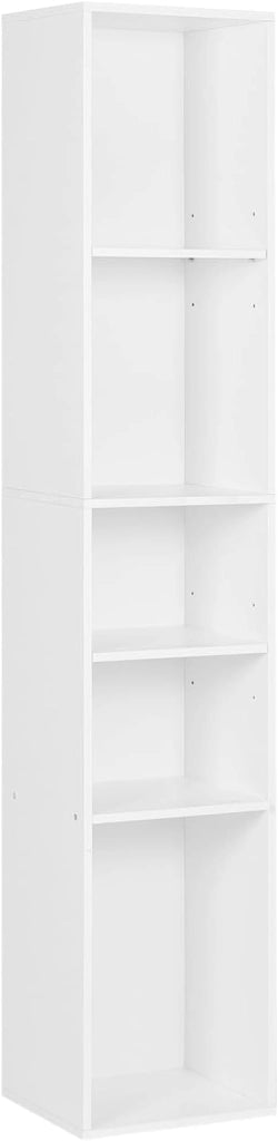 Libreria a 5 Scomparti Aperti, Libreria Verticale a Colonna, Scaffale Angolare Autoportante, per Soggiorno, Ufficio e Studio, in Truciolare, Bianco, 30x26x151cm, SK034ws