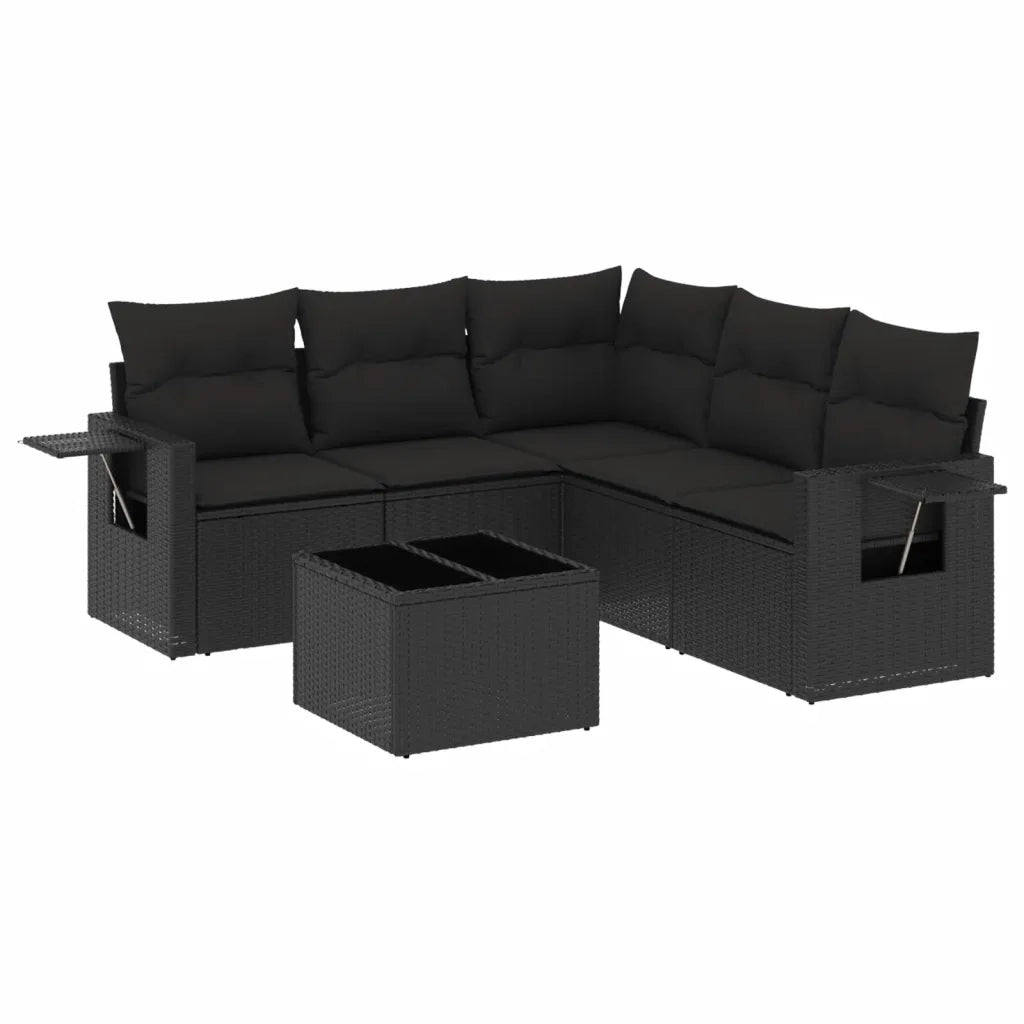 Set Divano da Giardino 6 pz con Cuscini Nero in Polyrattan
