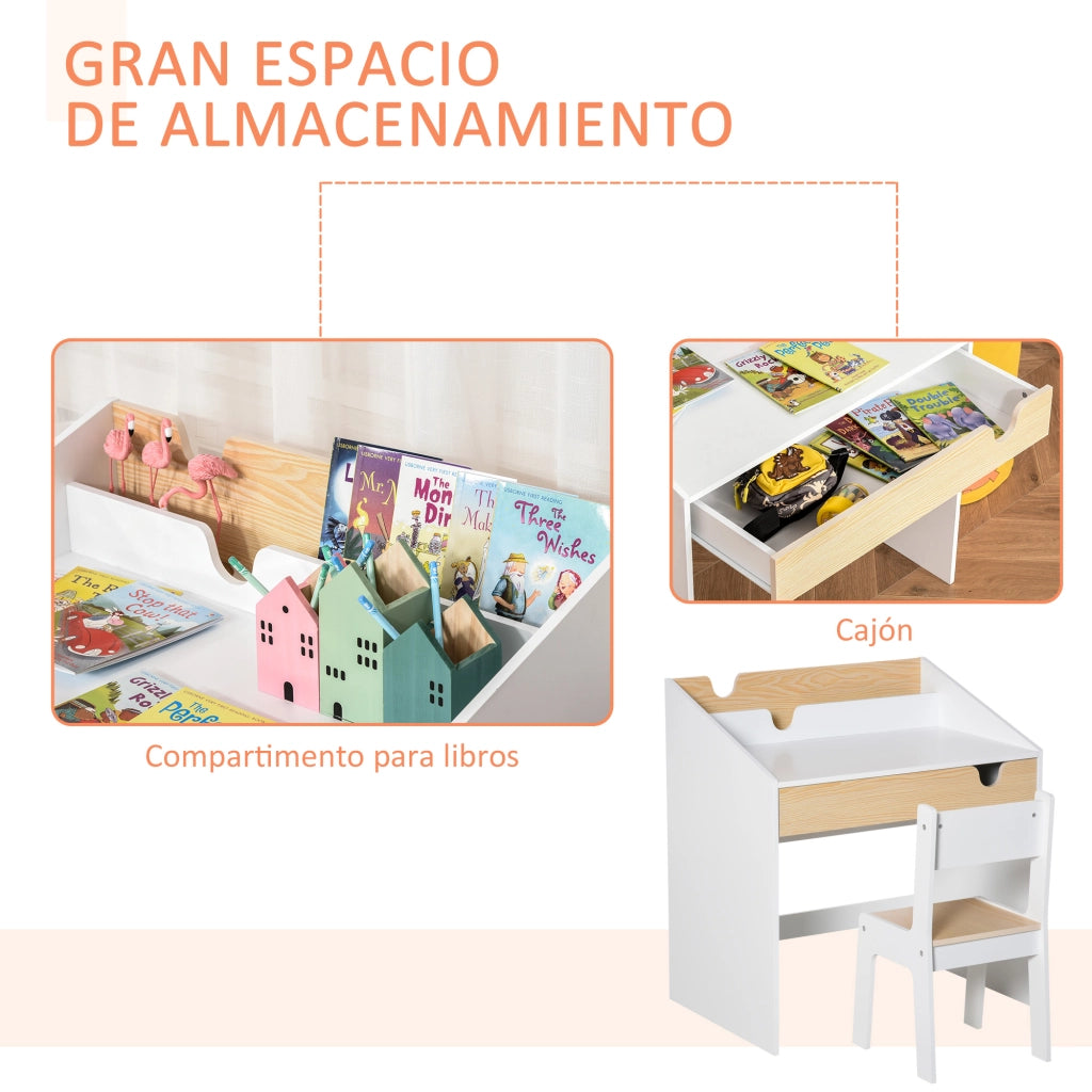 Scrivania per Bambini con Cassetto e Ripiano ¨C zephmum ¨C 70x50x75 cm Bianco e Naturale