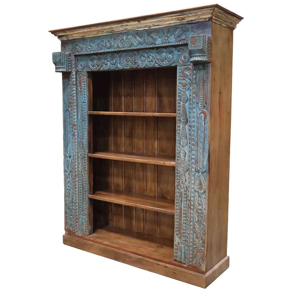 Libreria in legno blu fatto a mano 180x55x217h cm