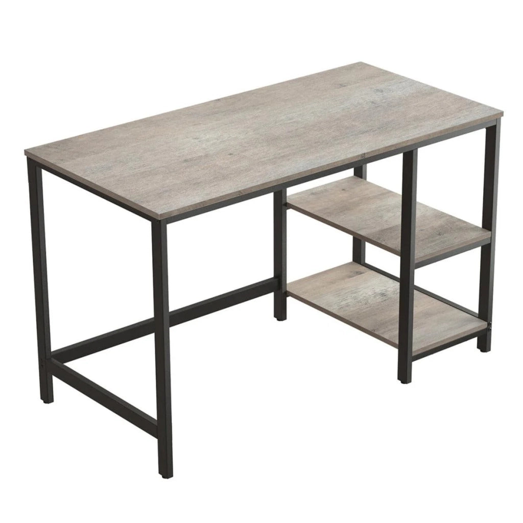 Tavolo da studio scrivania per computer con ripiano a 2 livelli a sinistra o a destra per ufficio soggiorno struttura in metallo stile industriale greige e nero 12_0001318