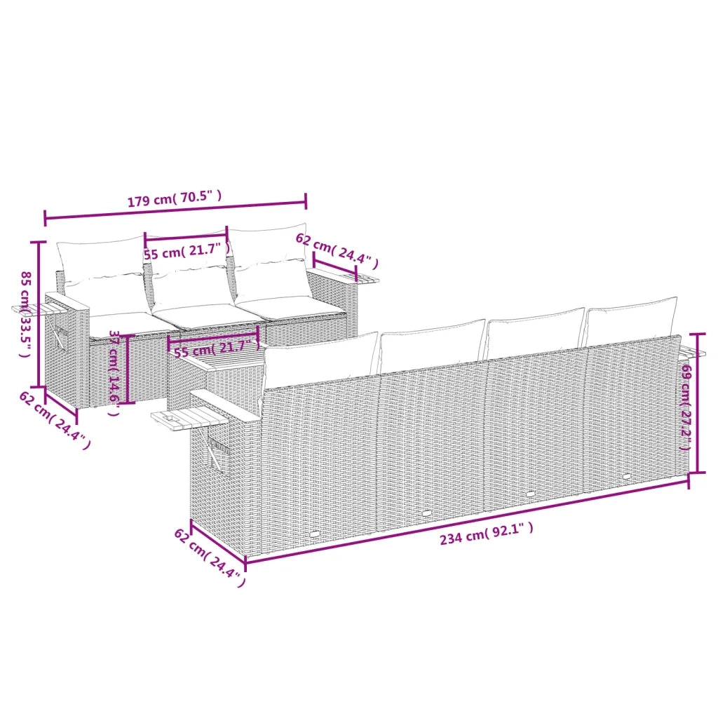Set Divano da Giardino 8 pz con Cuscini Grigio in Polyrattancod mxl 90319