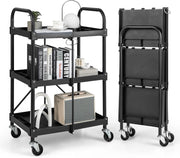 Carrello Pighevole a 3 Livelli, Carrello Multiuso con 4 Ruote, Organizzatore di Stoccaggio per Ufficio Cucina Studio, 61x44x96 cm, Nero