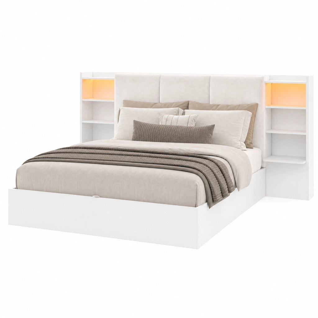 Letto matrimoniale 180x200 cm con LED e vano contenitore