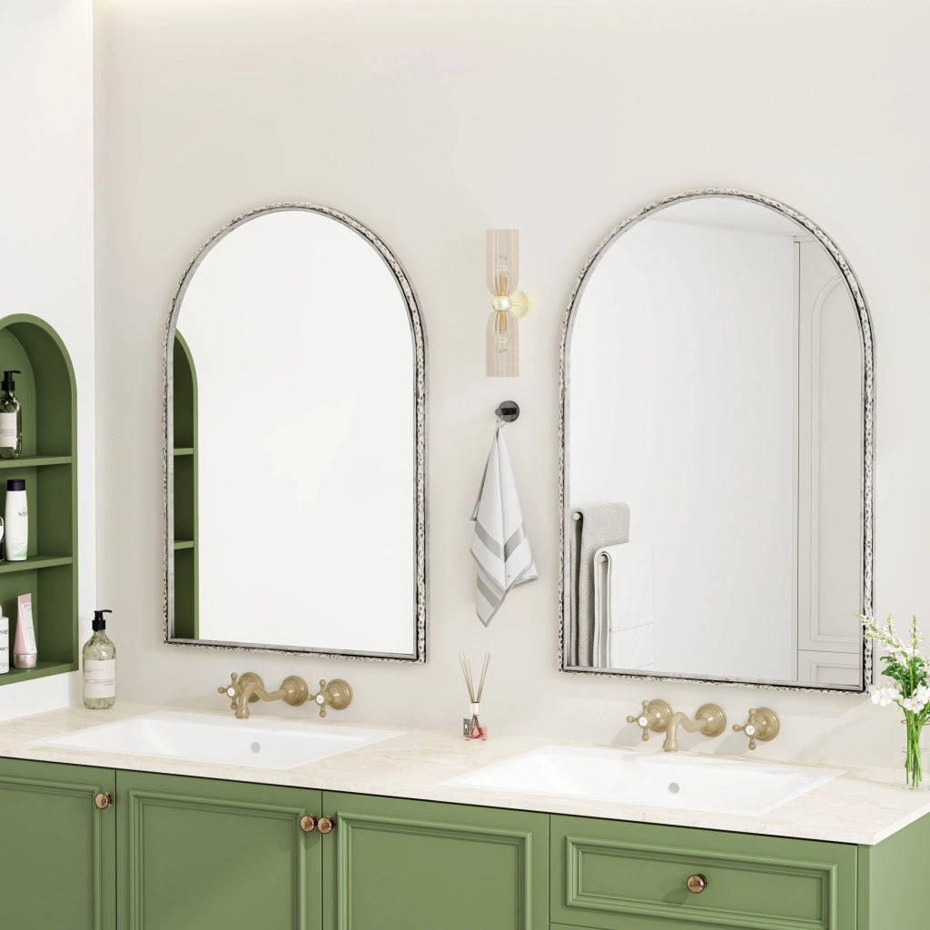 Specchio ad arco 103.5x71.5x12 cm da parete e da tavolo in vetro e ferro argento