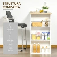 Tavolo da Bar con 3 Mensole e Barre Protettive, in Acciaio e Truciolato, 112x57x106 cm, Bianco