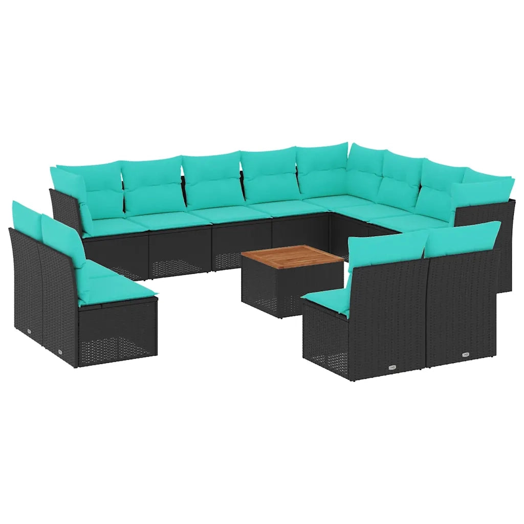 Set Divani da Giardino 13pz con Cuscini Nero in Polyrattan