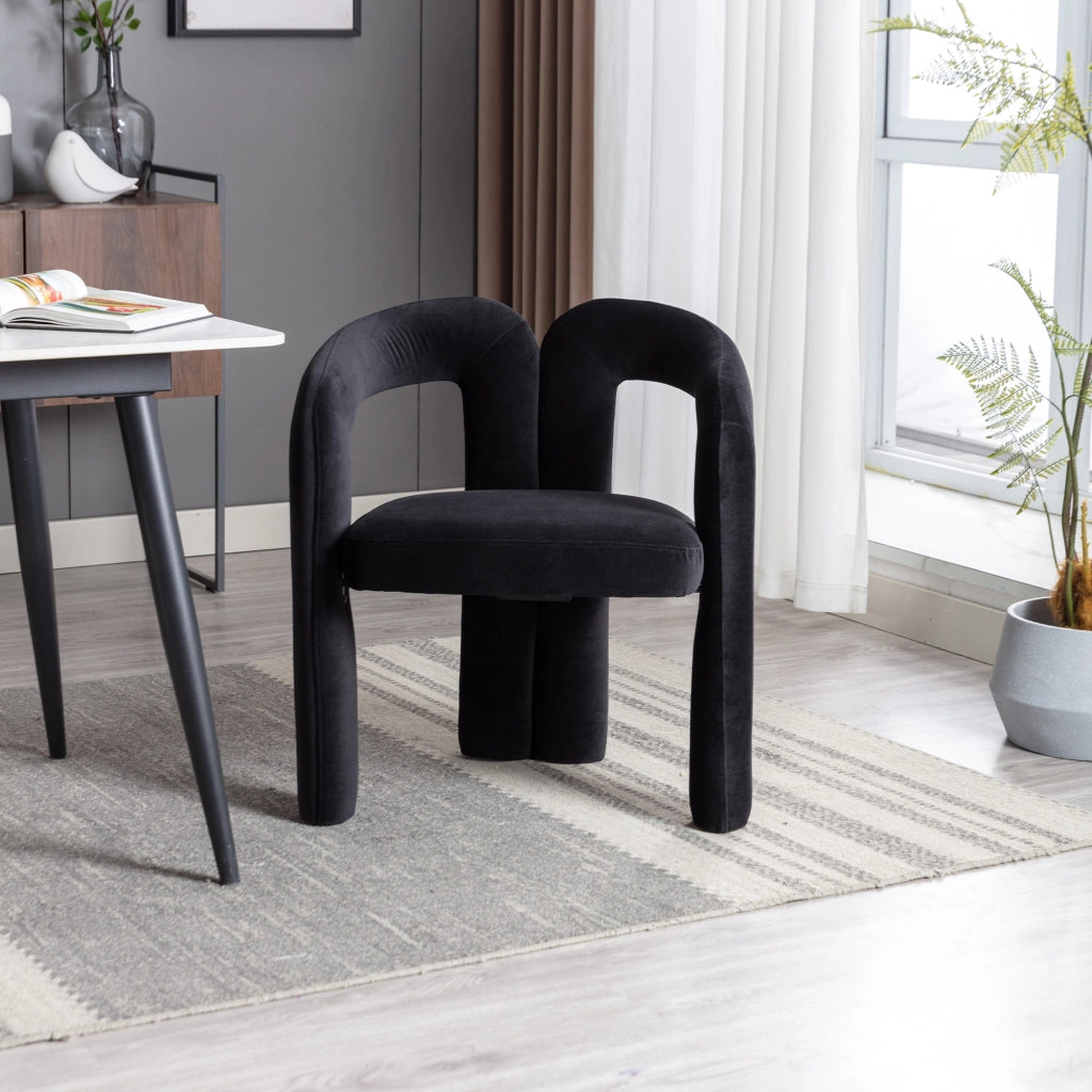 Sedie da Pranzo Imbottite in Velluto Set 2 Pezzi ¨C MINIMAL ¨C Nero/Beige