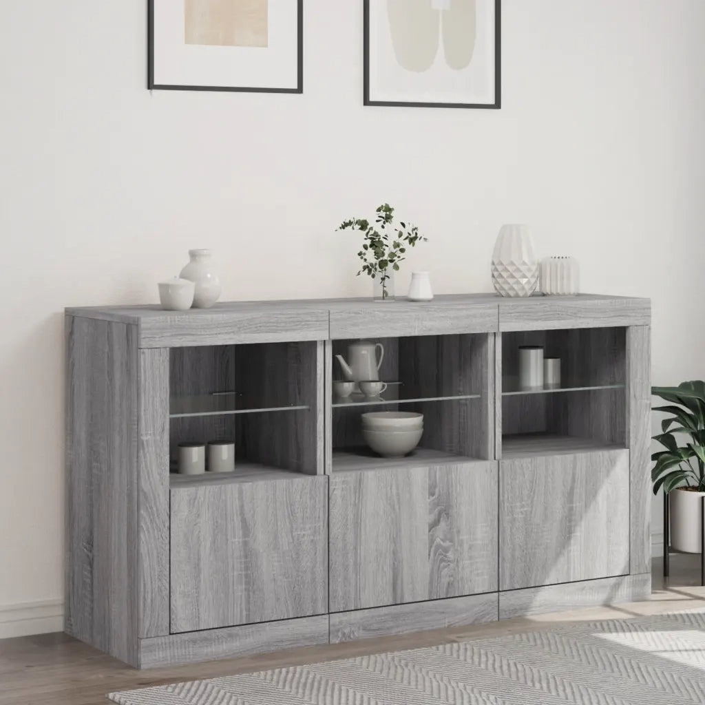 Credenza | Madia | Buffet da pranzo | Armadio da pranzo con Luci LED Grigio Sonoma 123x37x67 cm