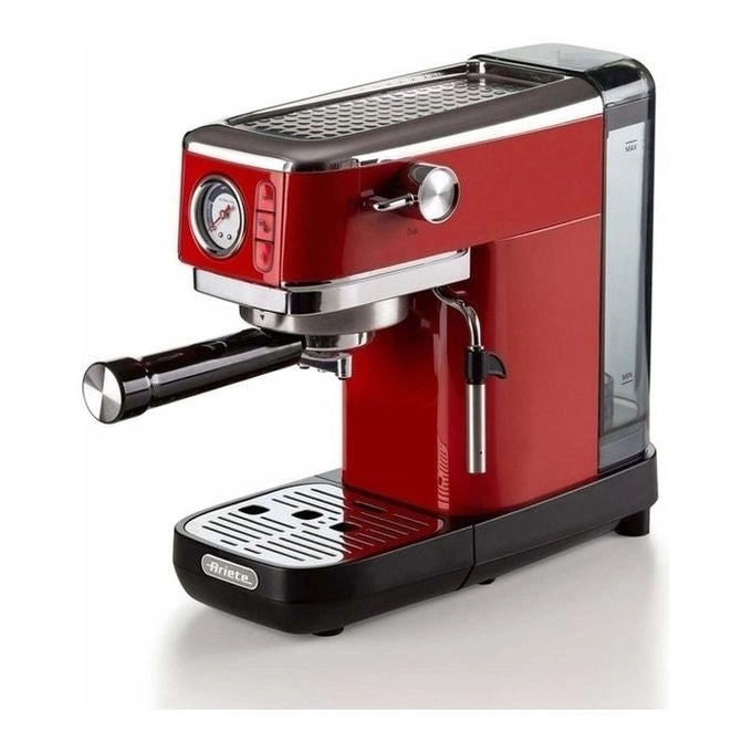 Ariete 1381 Macchina da caffè con manometro, compatibile con caffè in polvere e cialde ESE, 1300 W, Capacità 1,1 L, 15 bar di pressione, Filtro ½ tazze, Dispositivo Cappuccino, Rosso