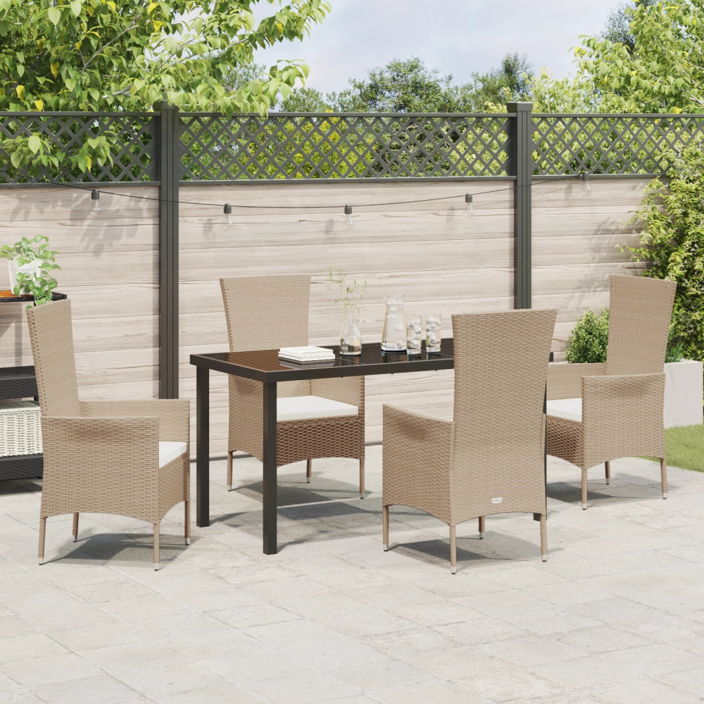 Set da pranzo da giardino  5 pezzi con cuscini in rattan poliestere beige
