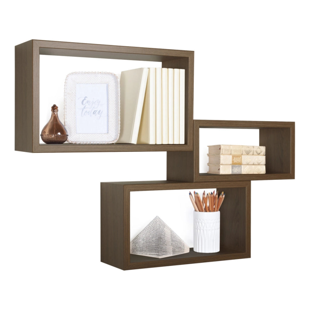 Set di 3 Mensole da Muro Modello TRITTCO. Misure 15.5x45.0x27.0 cm. fInitura  ROV. TABACCO - MADE IN ITALY