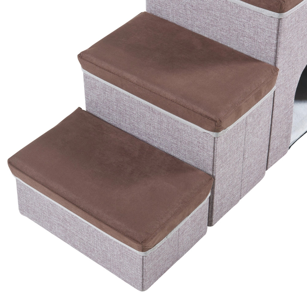 Scaletta per cani a 3 gradini 76 x 33 x 43 cm con cuccia marrone scuro/grigia 03_0009457