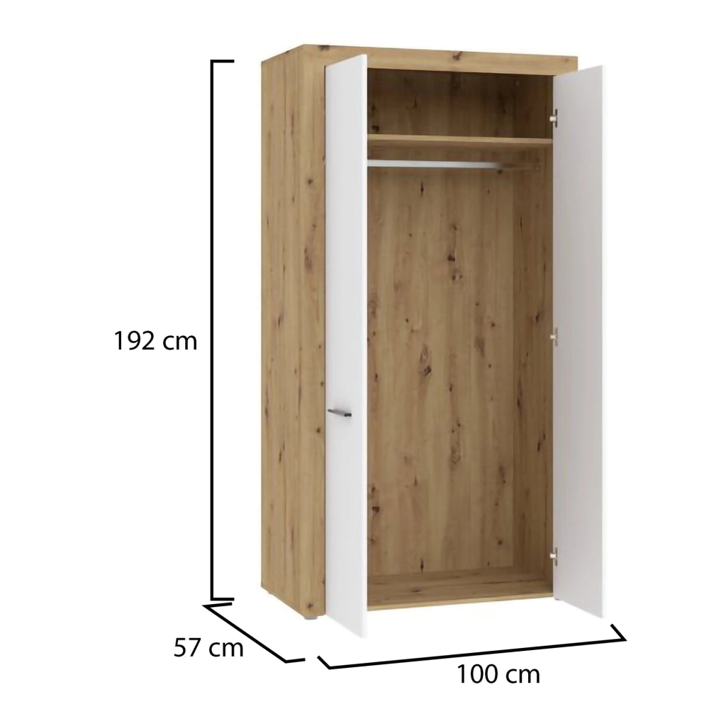 Armadio Camera da Letto Lesemelo, Guardaroba 2 Ante un Ripiano, 100x192h cm Marrone Rovere