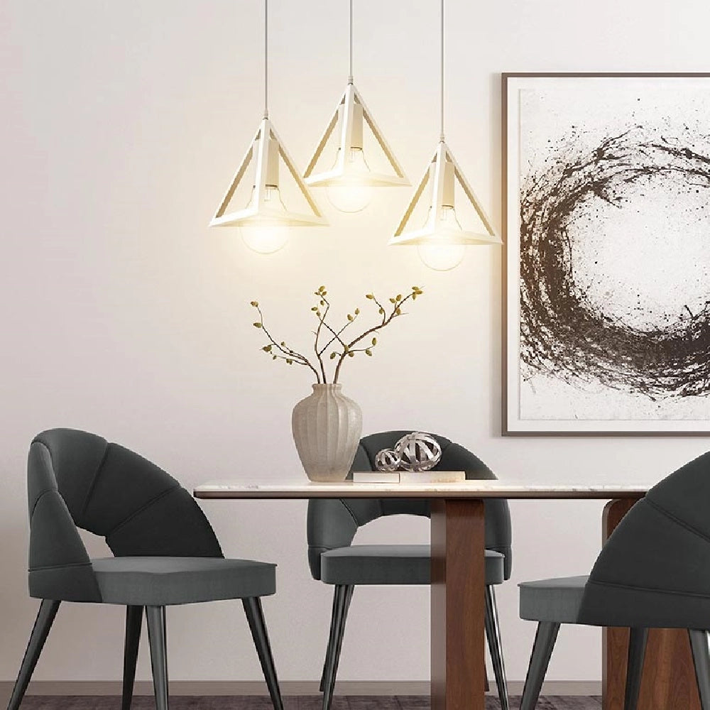Lampadario Sospensione Piramide 18cm Metallo E27 Design Moderno Bianco