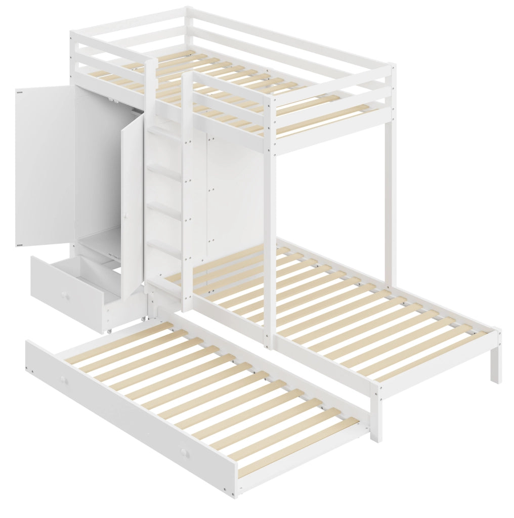 Letto a castello multifunzione in legno 90x200 cm con letto estraibile e armadio
