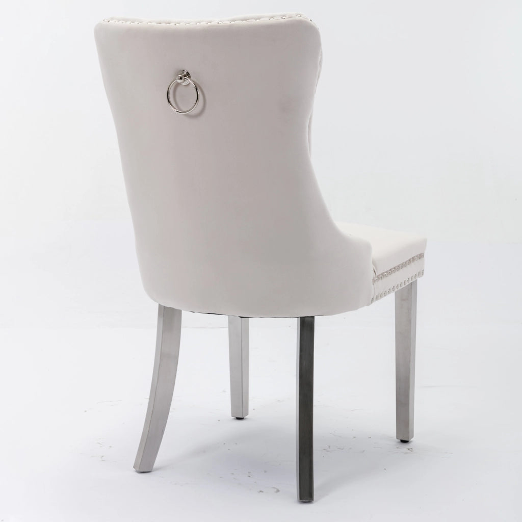 Sedie da Pranzo Imbottite in Velluto con Gambe in Metallo ¨C MINIMAL ¨C Set 2, Beige