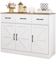 Credenza da Cucina con Ripiano Regolabile, Mobiletto Multiuso con Ante e 3 Cassetti, Mobile Buffet con Kit Antiribaltamento, per Soggiorno, Sala da Pranzo, 108x38x81cm(In 2 Pacchi) (Bianco)