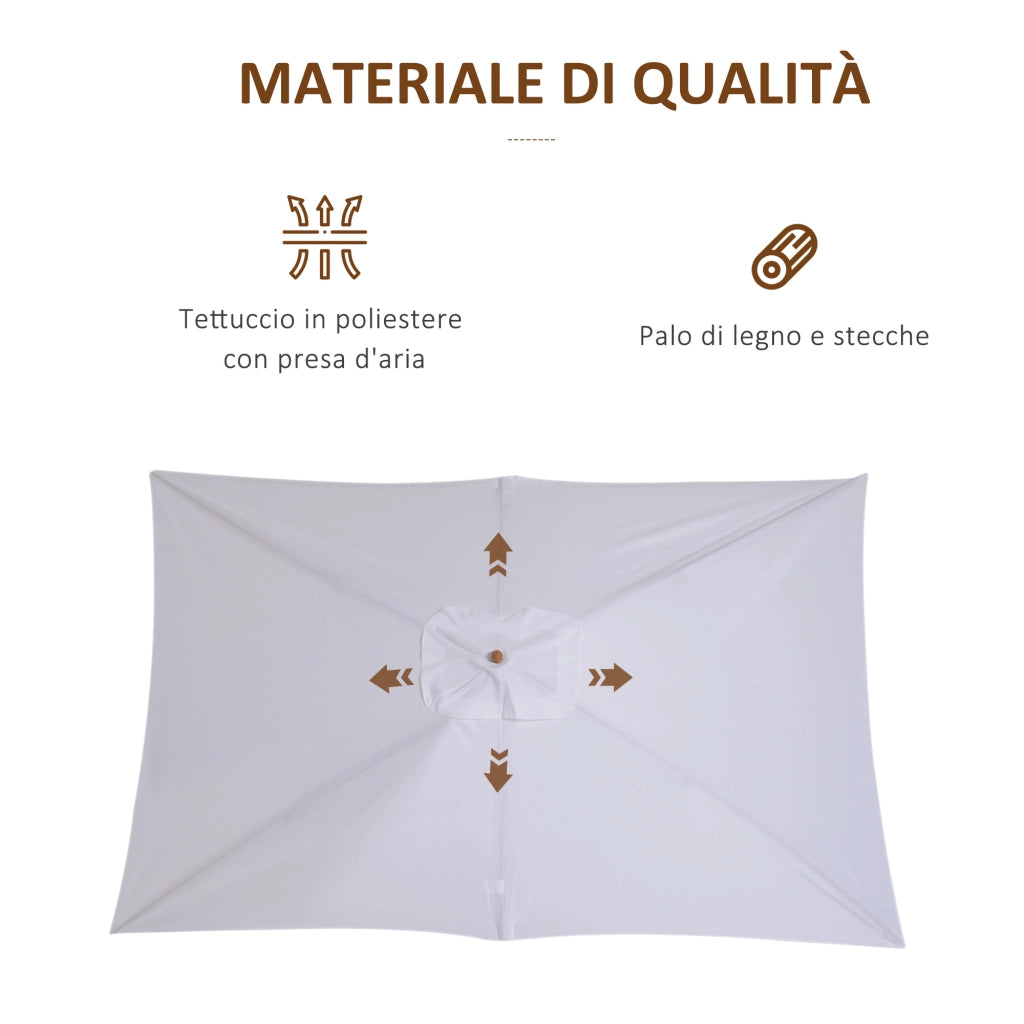 Ombrellone da Giardino in Legno ¨C zephmum ¨C Bianco 2x3 m con Copertura Rimovibile