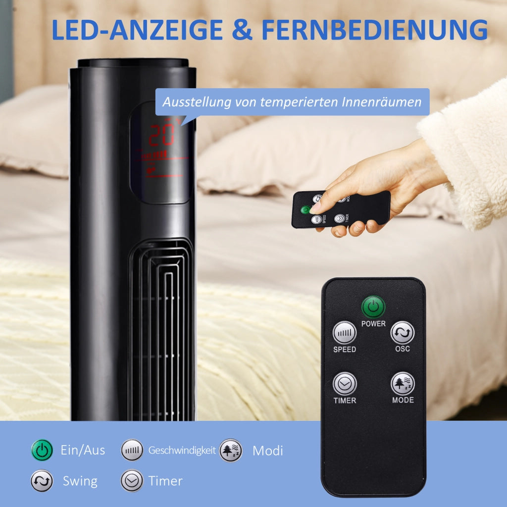 Ventilatore a Torre Oscillante con Telecomando ¨C zephmum ¨C Nero 32x32x96 cm