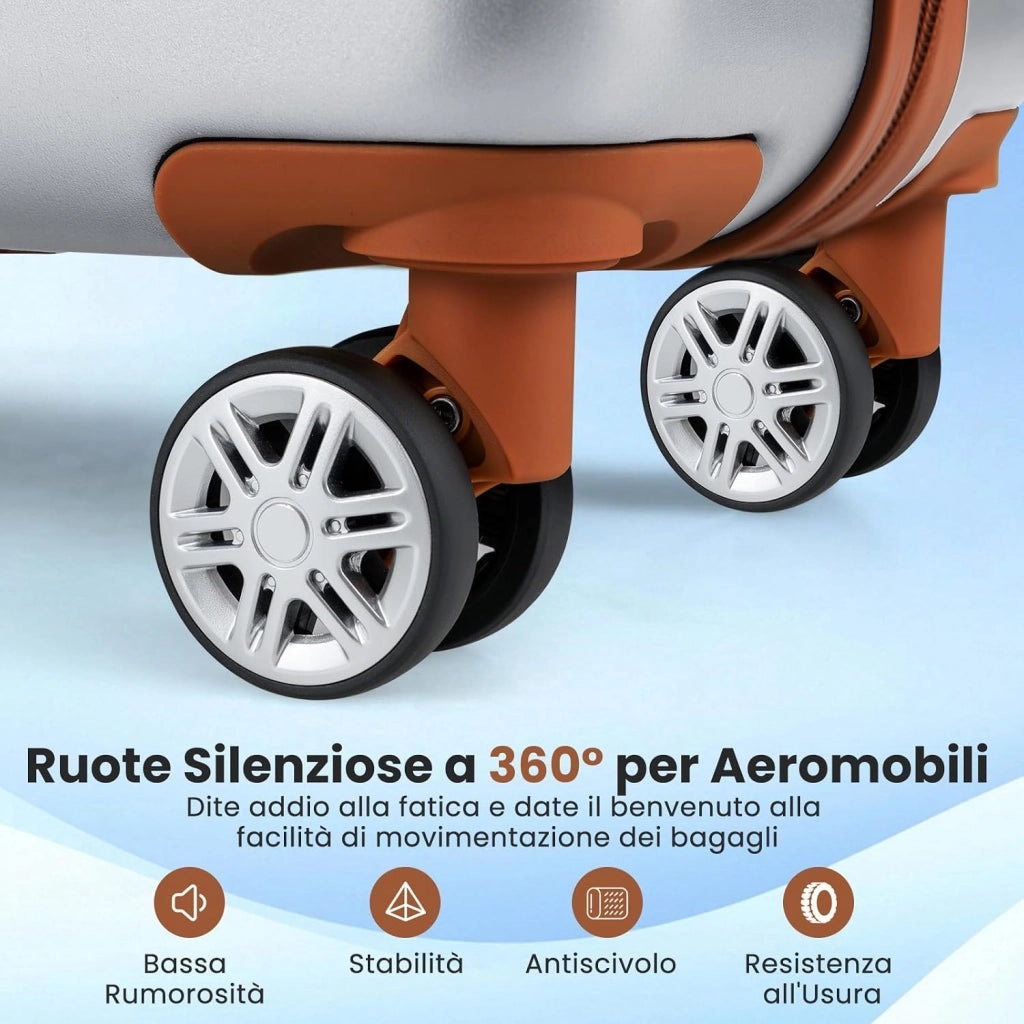 Set di Valigie Rigide 3 Pezzi, Set Valigia da Viaggio in ABS con TSA Lucchetto, Manico Telescopico in Alluminio e Ruote Piroettanti, 20", 24", 28" (Argento)