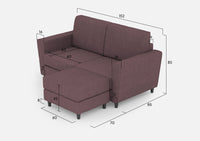 Divano 2 Posti con Pouf 152x155x85 cm Yasel in Tessuto Prugna