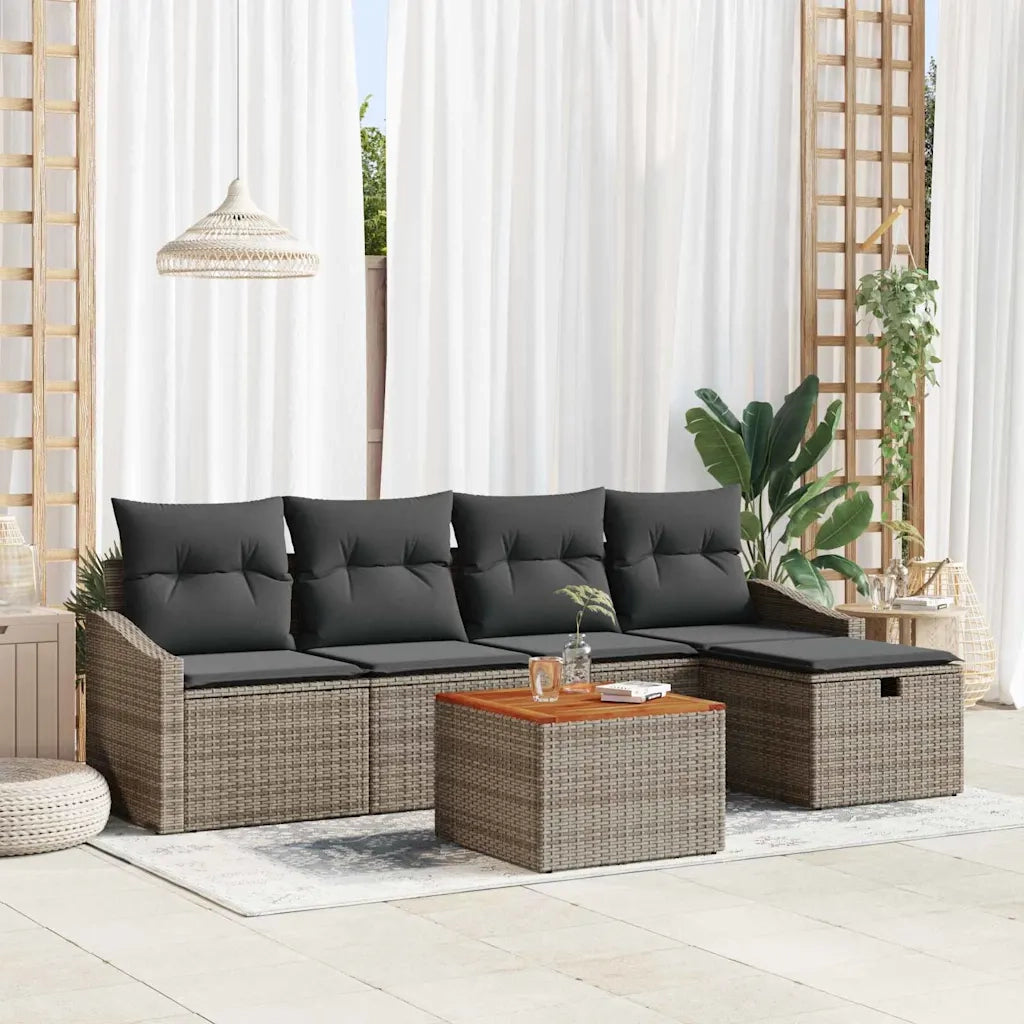 Set Divano da Giardino con cuscino 6 pcs Grigio Poly Rattan 3360891
