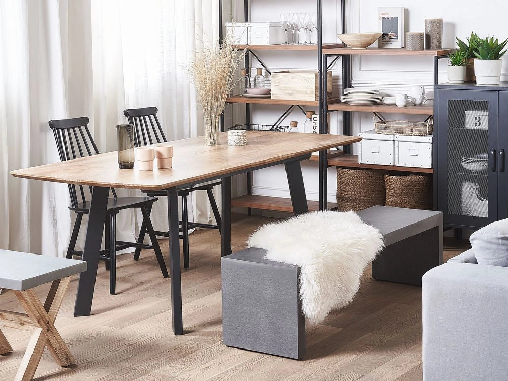 Tavolo da Pranzo Allungabile Piano in Legno Scuro e Gambe in Metallo Nero 160/200 cm