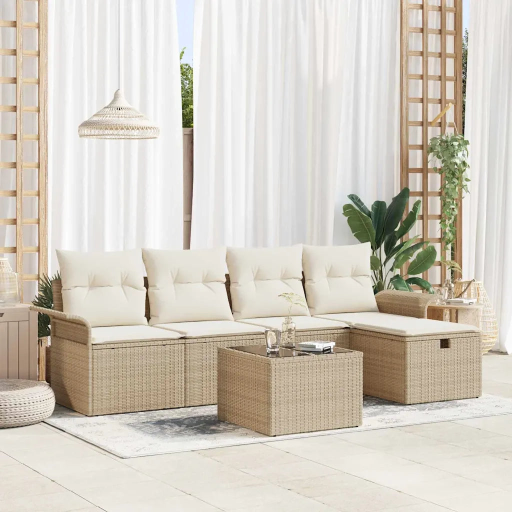 Set Divano da Giardino 6 pcs Beige e Crema polyrattan