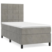 Letto singolo | Letto per adulti | Giroletto a Molle con Materasso Grigio Chiaro 90x190 cm Velluto