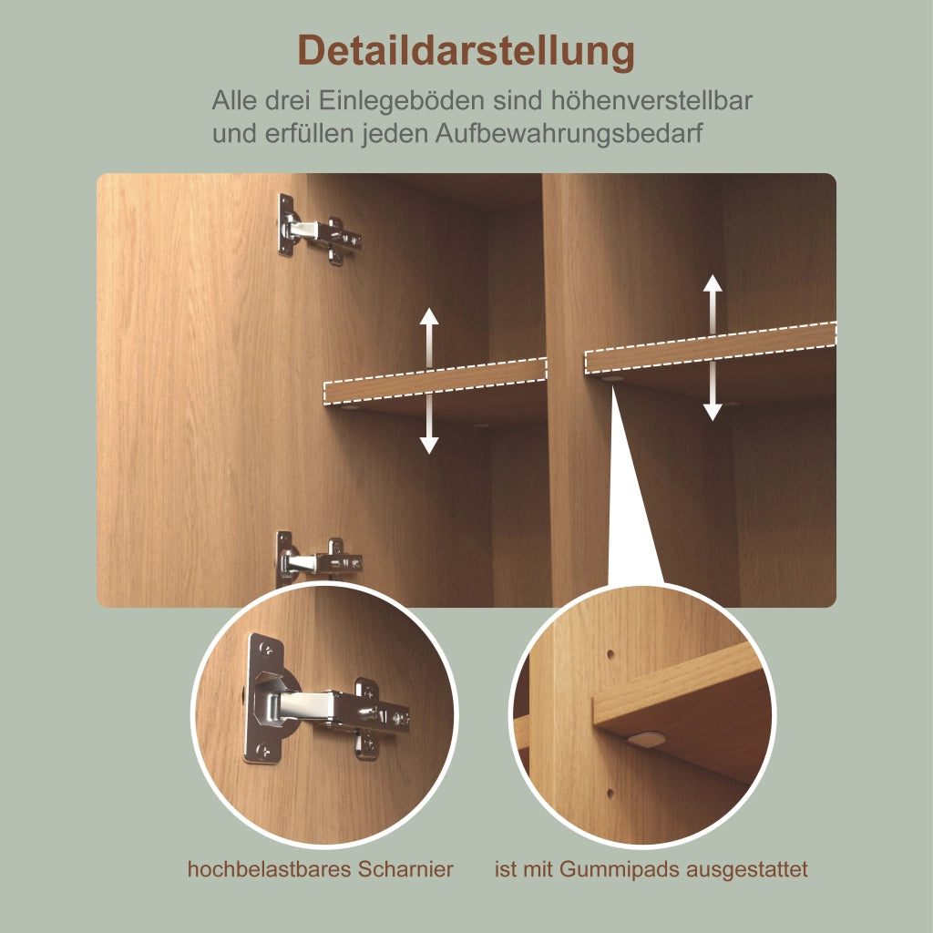 Mobile contenitore da cucina con 3 ante e 3 vani per raccolta differenziata, per cucina, in MDF, naturale, 80 × 35 × 181 cm