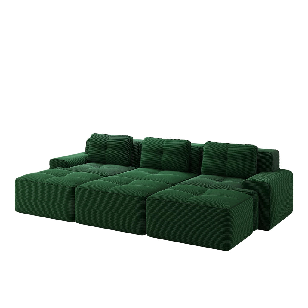 Divano Angolare Modulare 3 Posti con Schlaffunktion ¨C MINIMAL ¨C Verde, Tessuto, con 3 Sgabelli