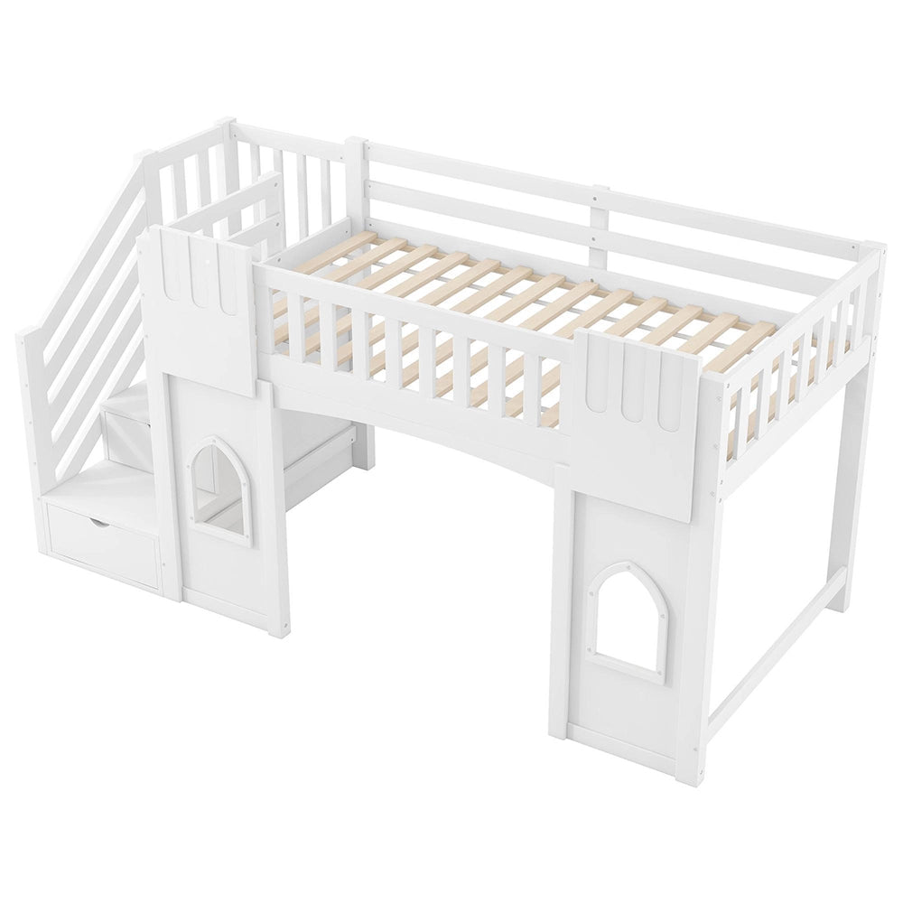 Letto mezzanino 90x200cm?- Xylo - scala finestra bianco