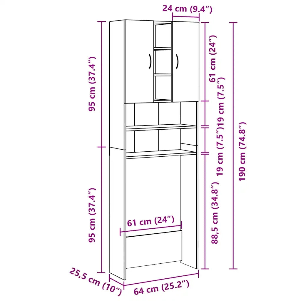 Mobile per Lavatrice Grigio Cemento 64x25,5x190 cm CFW4434280