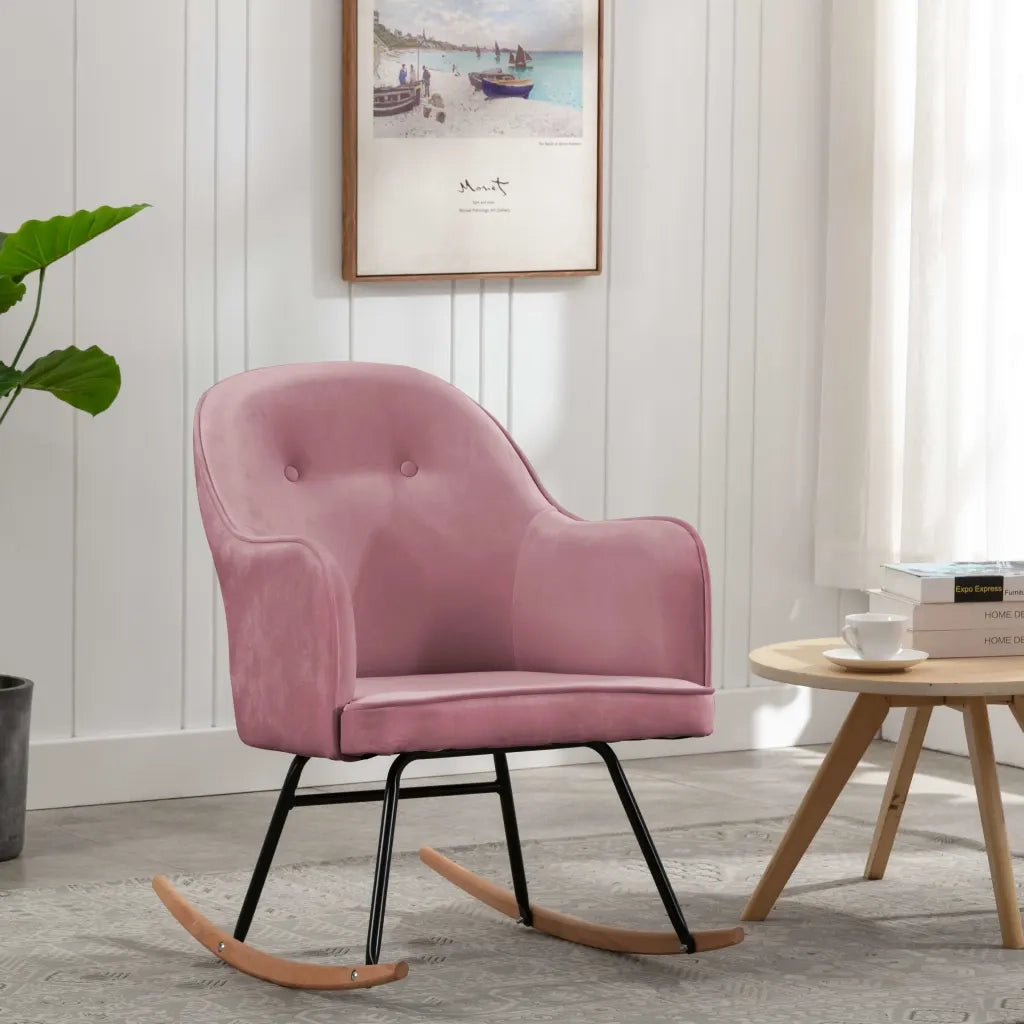 Sedia a Dondolo Rosa in Velluto CFW2659245