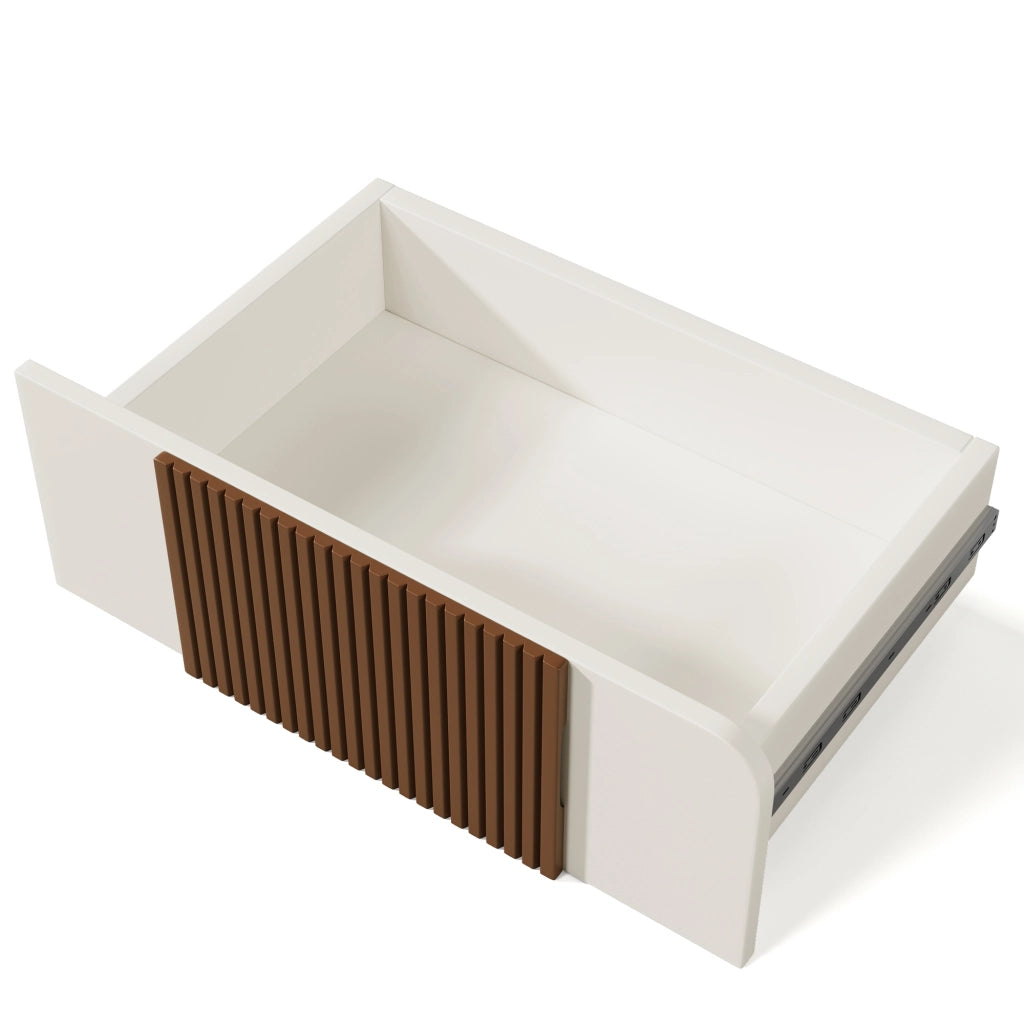 Cassettiera con 6 Cassetti Design Elegante ¨C MINIMAL ¨C Bianco con Inserti in Legno Marrone 121x71x41 cm