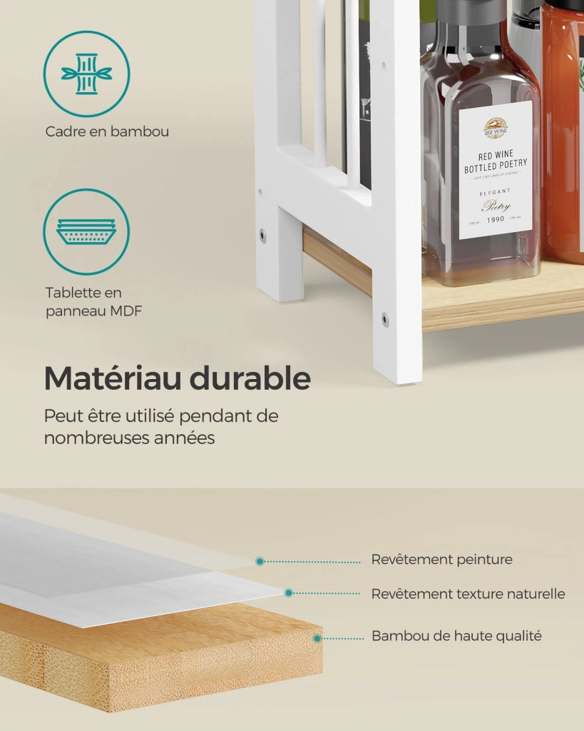 Porta spezie scaffale portaoggetti a 3 livelli organizer da scrivania struttura in bambù per cucina sala da pranzo 18 x 41 x 53 cm bianco 12_0005525