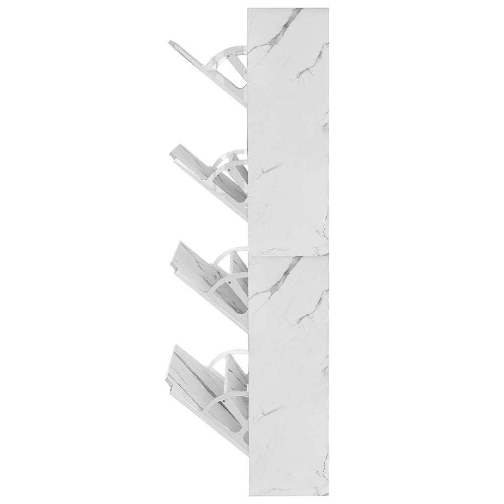 Scarpiera 4 Ante Ripiani Doppia Profondità Portascarpe Bianco Marmo 63x24x150 cm