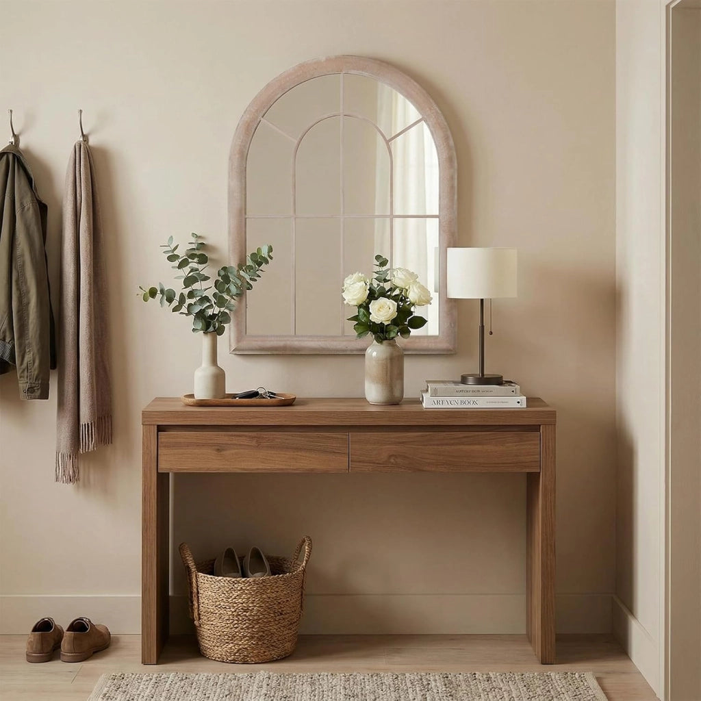 Specchio da Parete, Specchio a Finestra ad Arco con Cornice Metallica, Antideflagrante per Soggiorno Ingresso Corridoio, 88 x 69,5 cm (Stile 2)