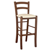 Sgabello venezia in legno noce scuro h 73 con seduta similpelle beige