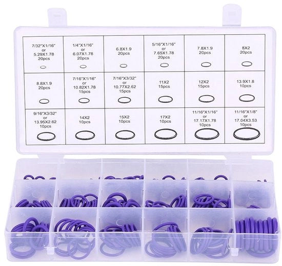 O-ring di Aria Condizionata per Compressore - 270 pezzi - Diversi Format - O-ring in Gomma - Adatto per Compressore - Blu