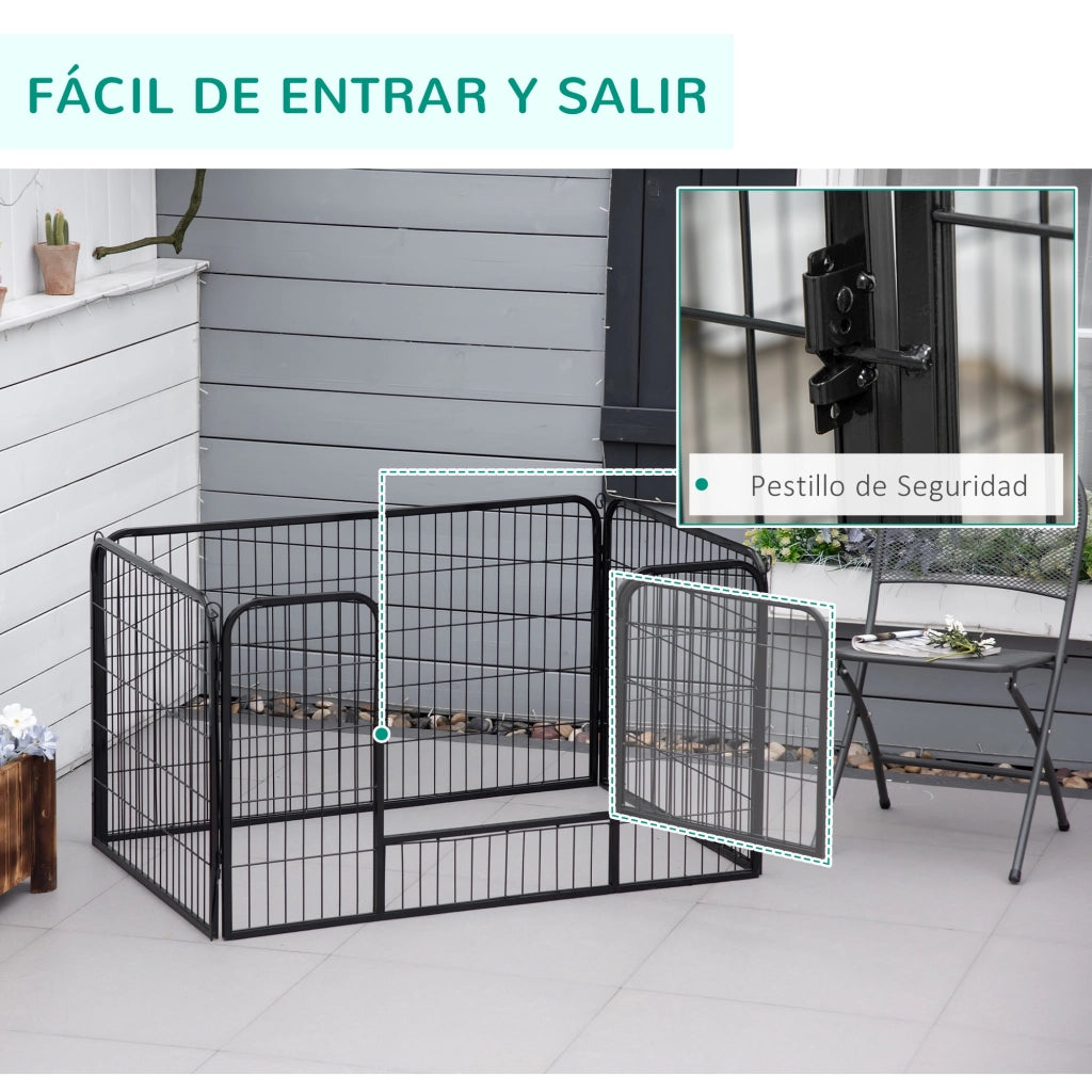 Recinto per Cani 4 Pannelli in Metallo con Porta ¨C zephmum ¨C Nero 125x80x70 cm