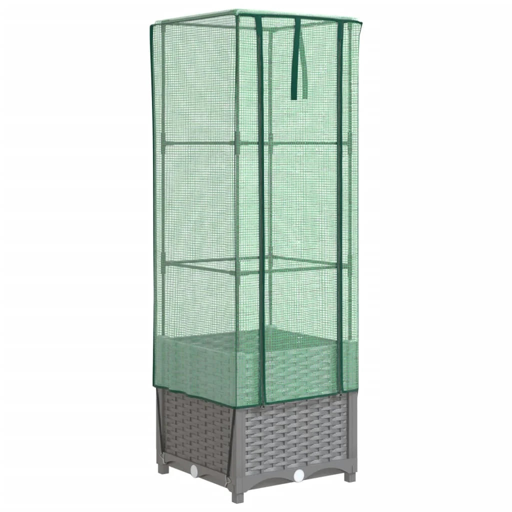 Aiuola rialzata/fioriera con copertura effetto rattan 40 x 40 x 139 cm grigio chiaro 02_0038776