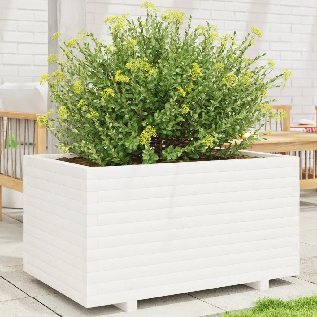 Fioriera | Cassetta per fiori | Vaso da Giardino Bianca 90x60x49,5cm Legno Massello di Pino