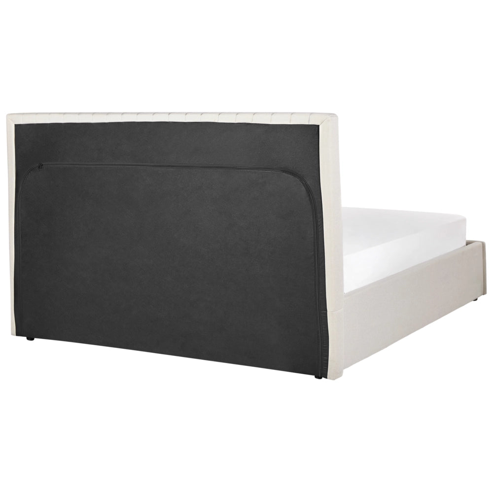 Letto con contenitore  in tessuto beige 160 x 200 cm Testata imbottita