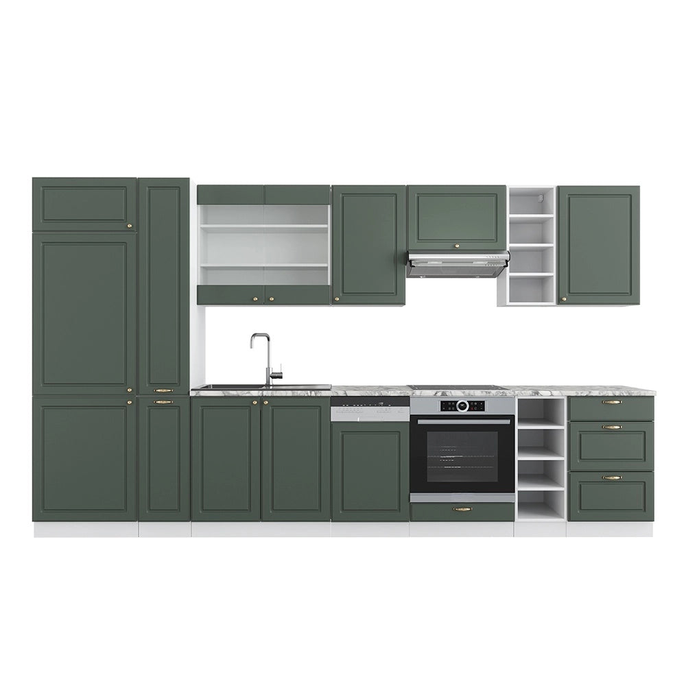 Cucina componibile Fame-Line Verde-oro rustico/Bianco 355 cm senza piano di lavoro Vicco