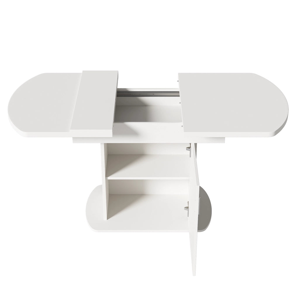 Tavolo da pranzo allungabile 110/130x70x75 cm con contenitore; bianco e argento