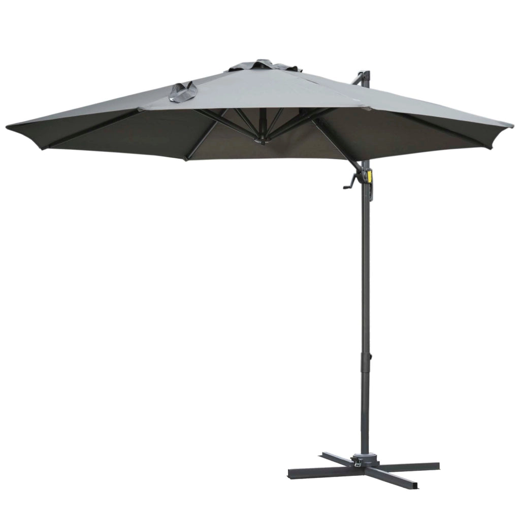 Ombrellone da Giardino Decentrato a Manovella e a 8 Stecche Ø2,95x2,5 m Grigio